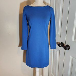 Ann Taylor Womens Dress Size 0 Button Cuff Ponte Shift Blue Business Wedding